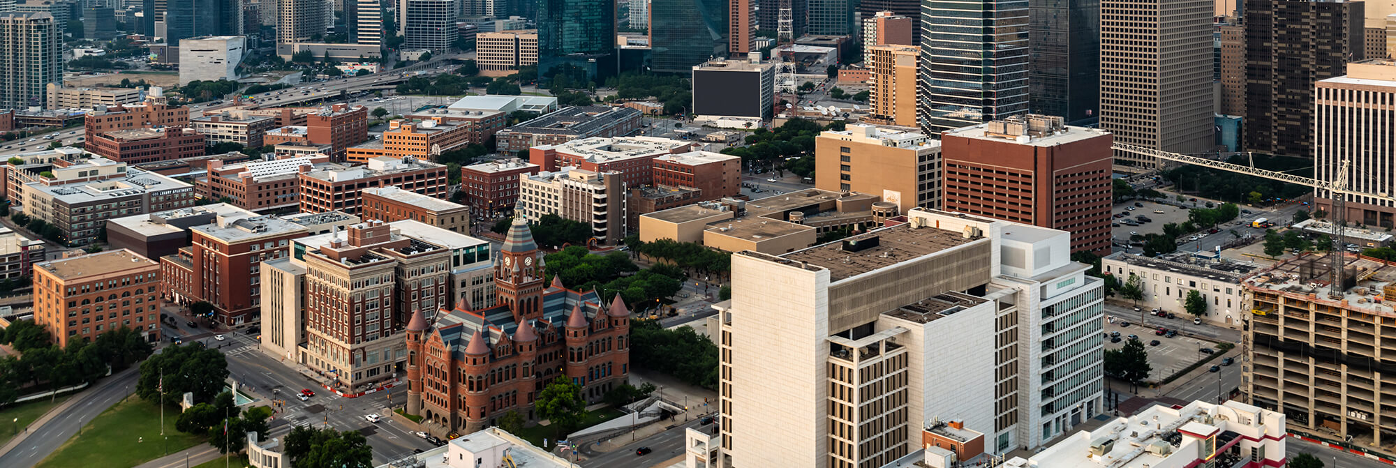 City skyline of commercial buildings in Texas 